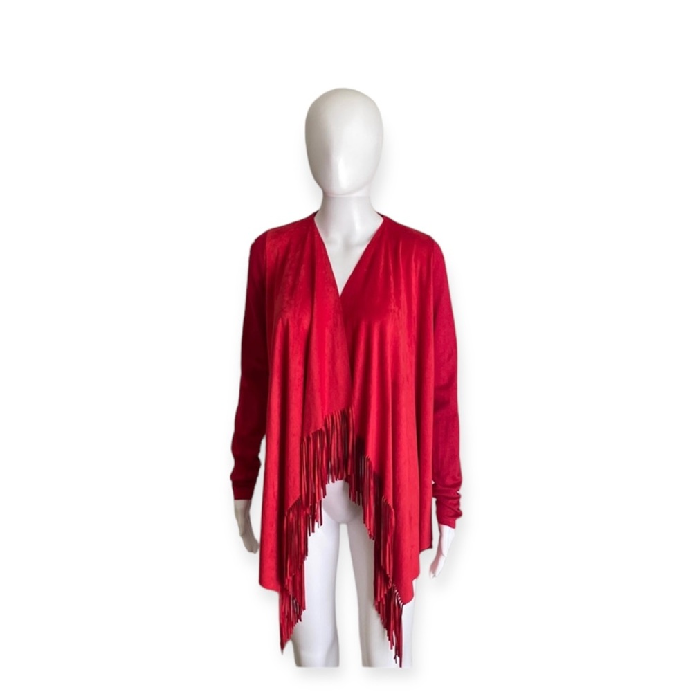 INC International Concepts Red Fringe Open Cardi Size Small